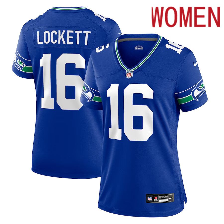 Women Seattle Seahawks #16 Tyler Lockett Nike Royal Throwback Player Game NFL Jersey->women nfl jersey->Women Jersey